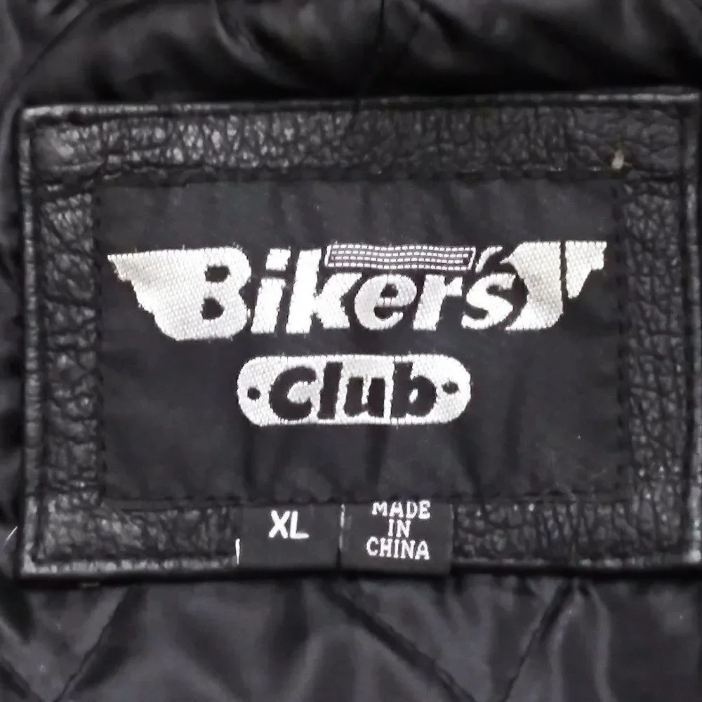 Vintage BIKER'S CLUB Leather Motorcycle Jacket‎ 80's Biker Moto Black Unisex XL